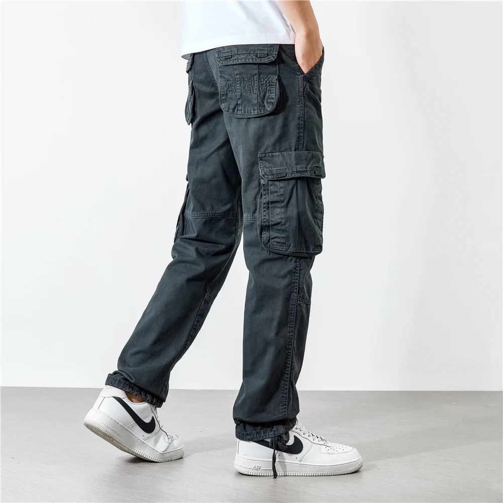 Pantalones Cargo de algodón para hombre, pantalones casuales, monos de trabajo al aire libre, Pantalones rectos sueltos, pantalones tácticos verdes