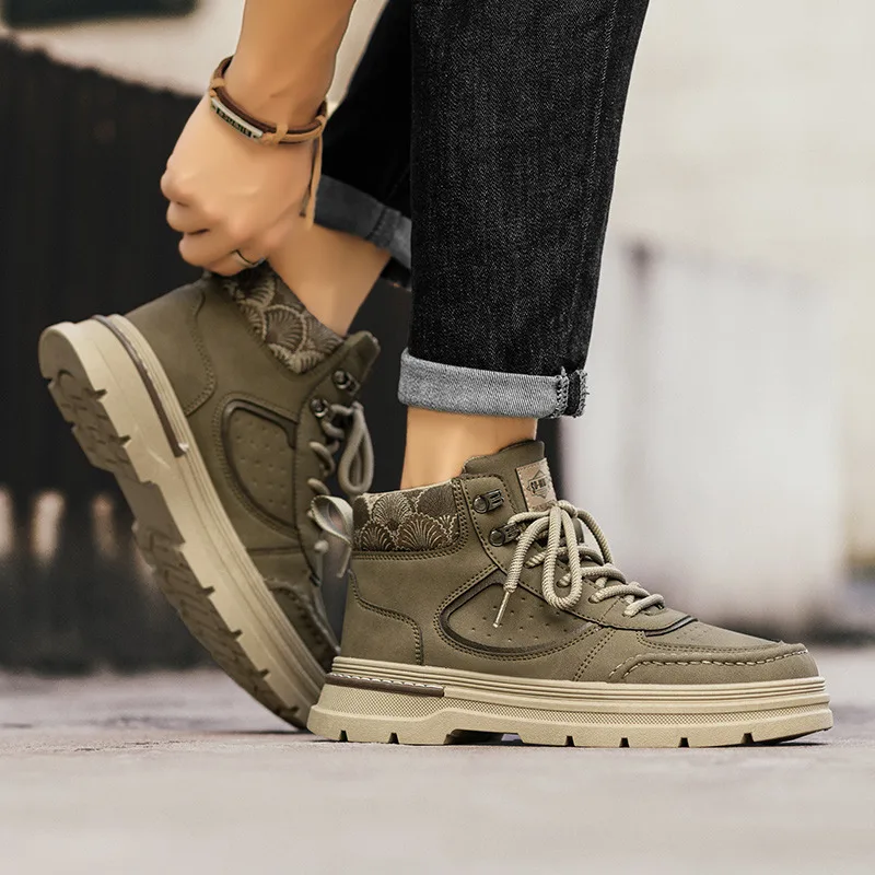 2025 New Tooling Boots For Men Classic Yellow Ankle Boots Man Casual Boots Comfort Lace-up Platform Boots Men botas para hombre image 5