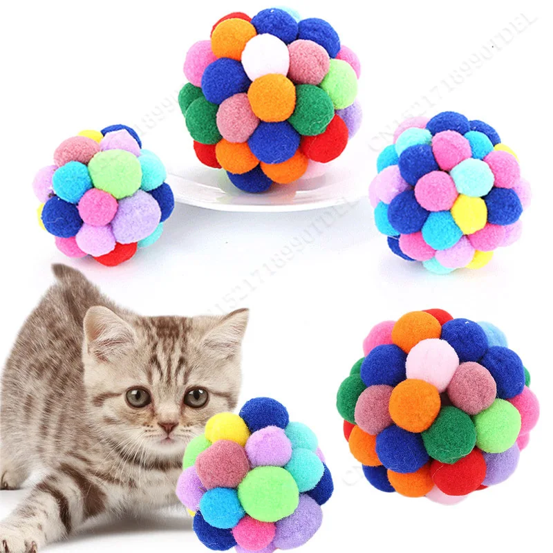 Cat Toys Cat Plush Ball Toy Pet Elastic Bell Ball Self Hi Ball Playing Cat Colorful  Woolen Balls