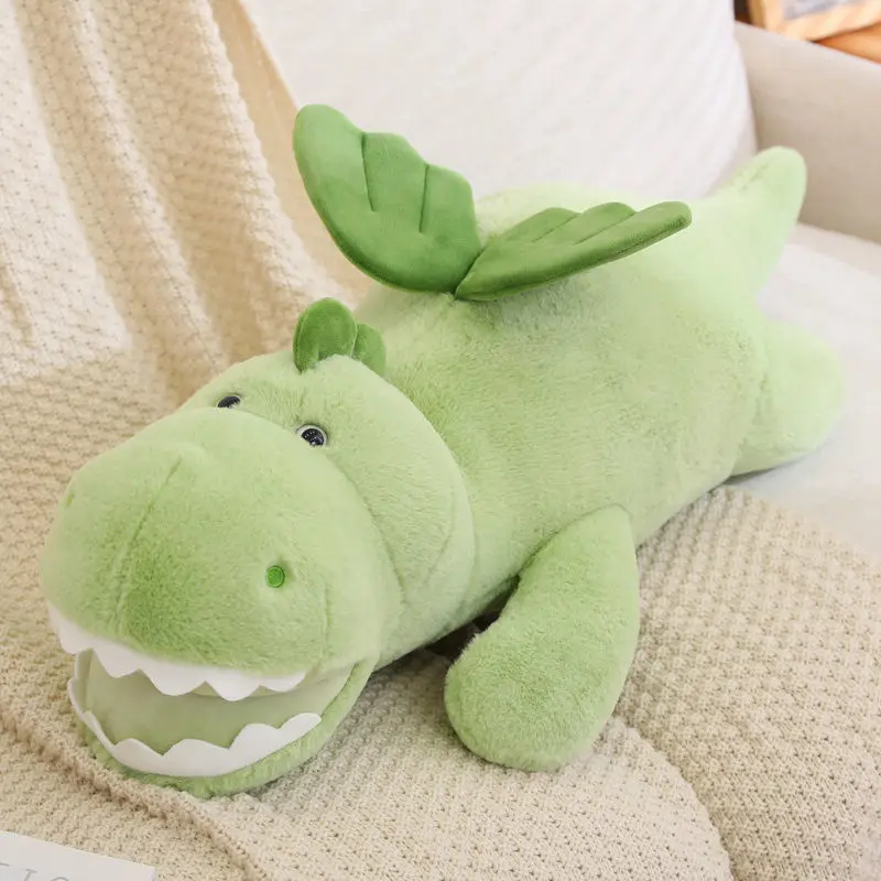 New Little Flying Dragon Green Pillowcase Doll Long Pillow Plush Cushion Backrest Toy Cute Green Little Dinosaur Doll Girl