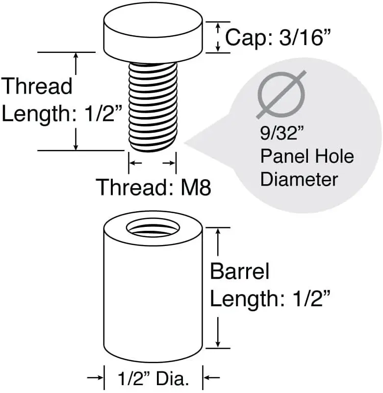 inless Steel Standoff 1/2 Inch Diameter X 1/2 Inch Barrel Length Brushed Finish For Pvc, Glass And Acrylic Sign Stand Off