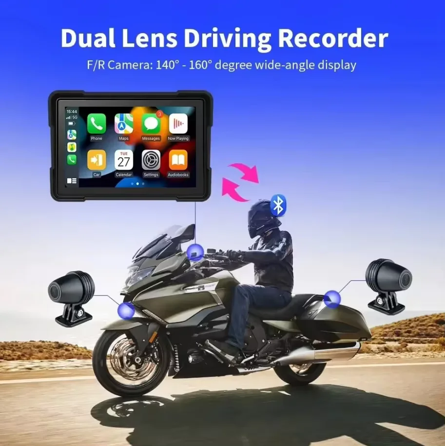 أندرويد السيارات للدراجات النارية 6 ''شاشة تعمل باللمس مع نظام تحديد المواقع TMPS مقاوم للماء Carplay اللاسلكية المضادة للاهتزاز النسخة الليلية كاميرات الفيديو