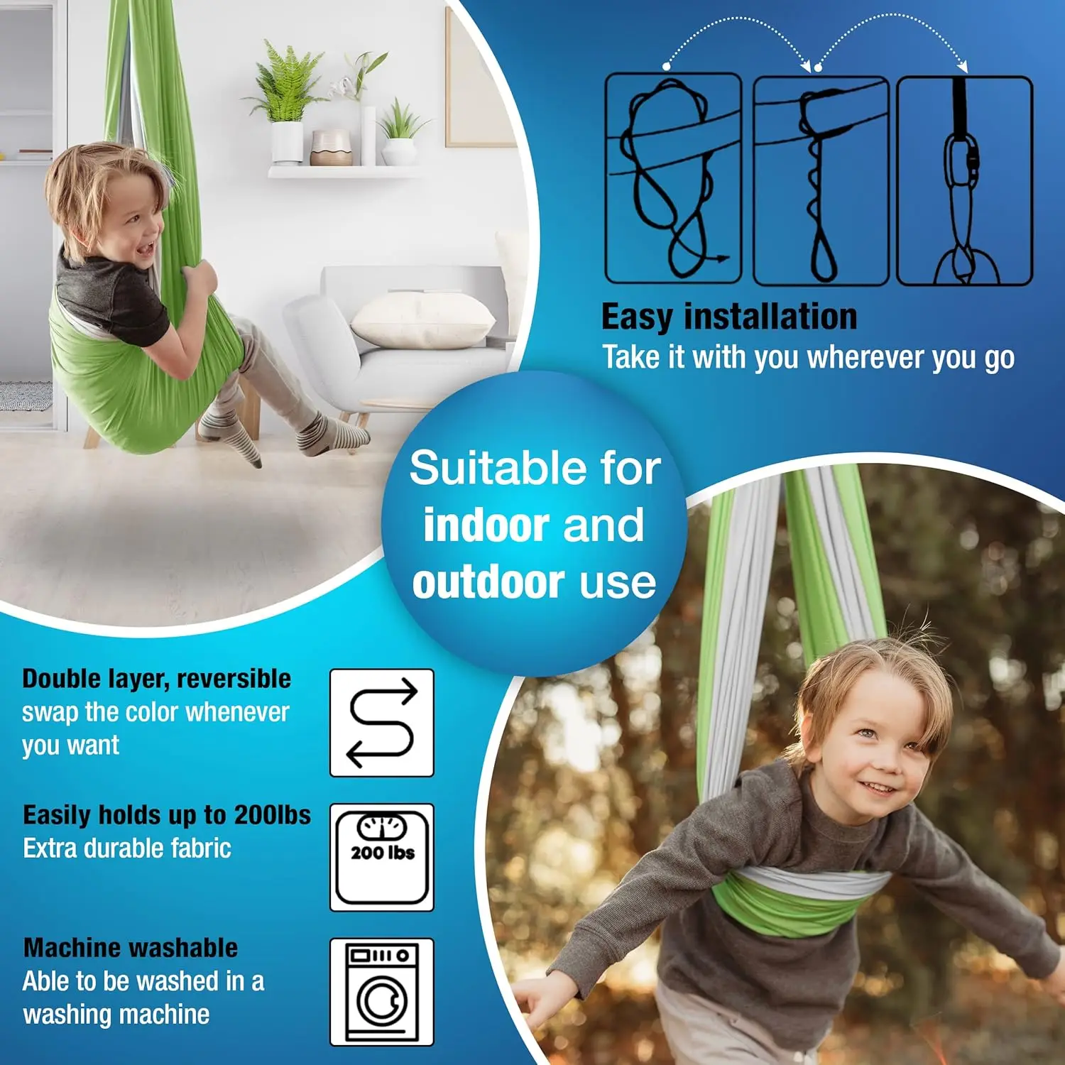 Sensory Swing Bundle – 360° Swivel Hanger – Complete Set for Children – Special Needs: Anxiety, ADHD, Autism & Sensory Disorders