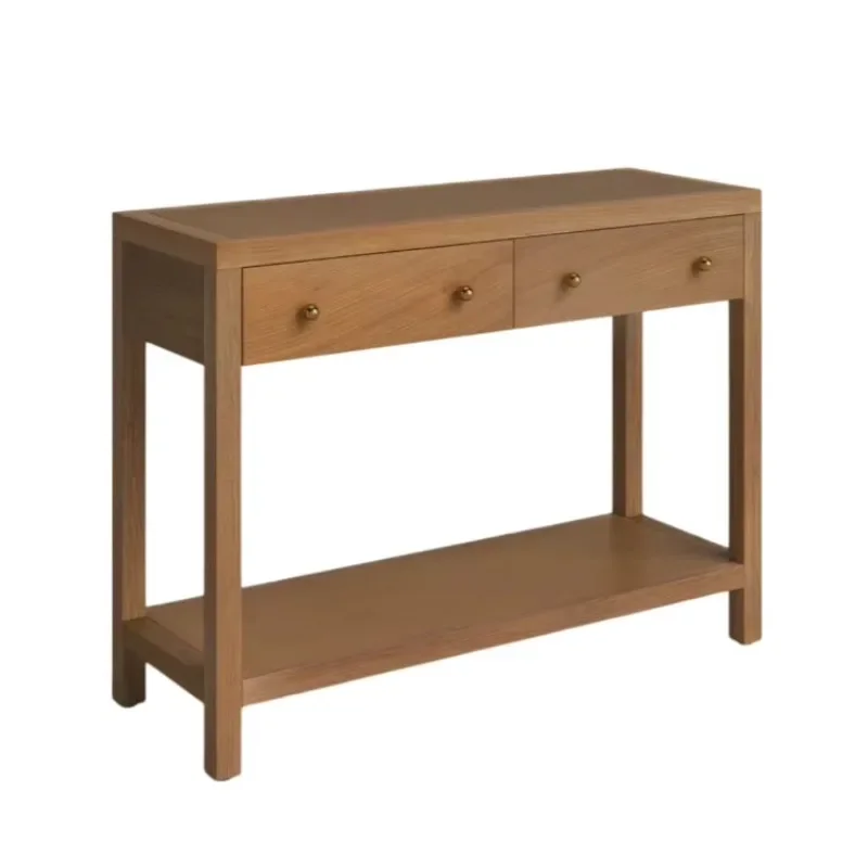 Stain-resistant Acacia solid wood console table with 2 living room storage drawers