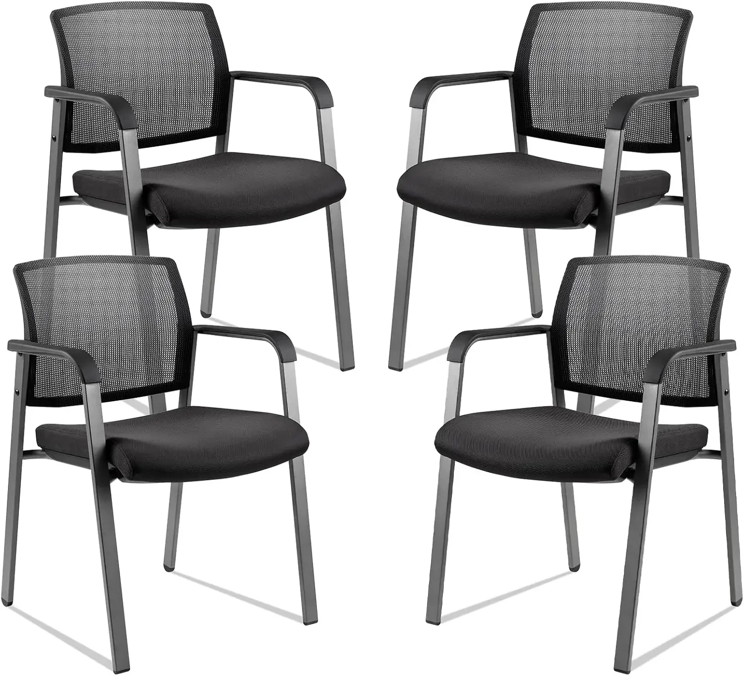 Nordic Mesh Back Stacking Arm Chairs with Ergonomic Lumber Support and Upholstered Fabric Seat for Office School Church Guest