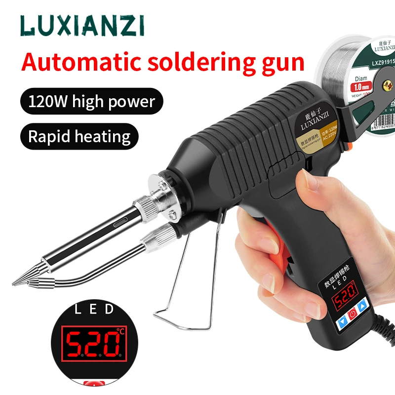 LUXIANZI Digital Display Electric Soldering Iron Gun 180-520°C Adjustable Temperature Automatic Send Tin Gun Welding Repair Tool