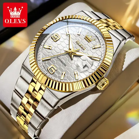 OLEVS Luxus Uhren Für Männer Mechanische Uhren Männer Automatische Uhr Wasserdicht Edelstahl Männer Klassische Armbanduhr Gold 7105