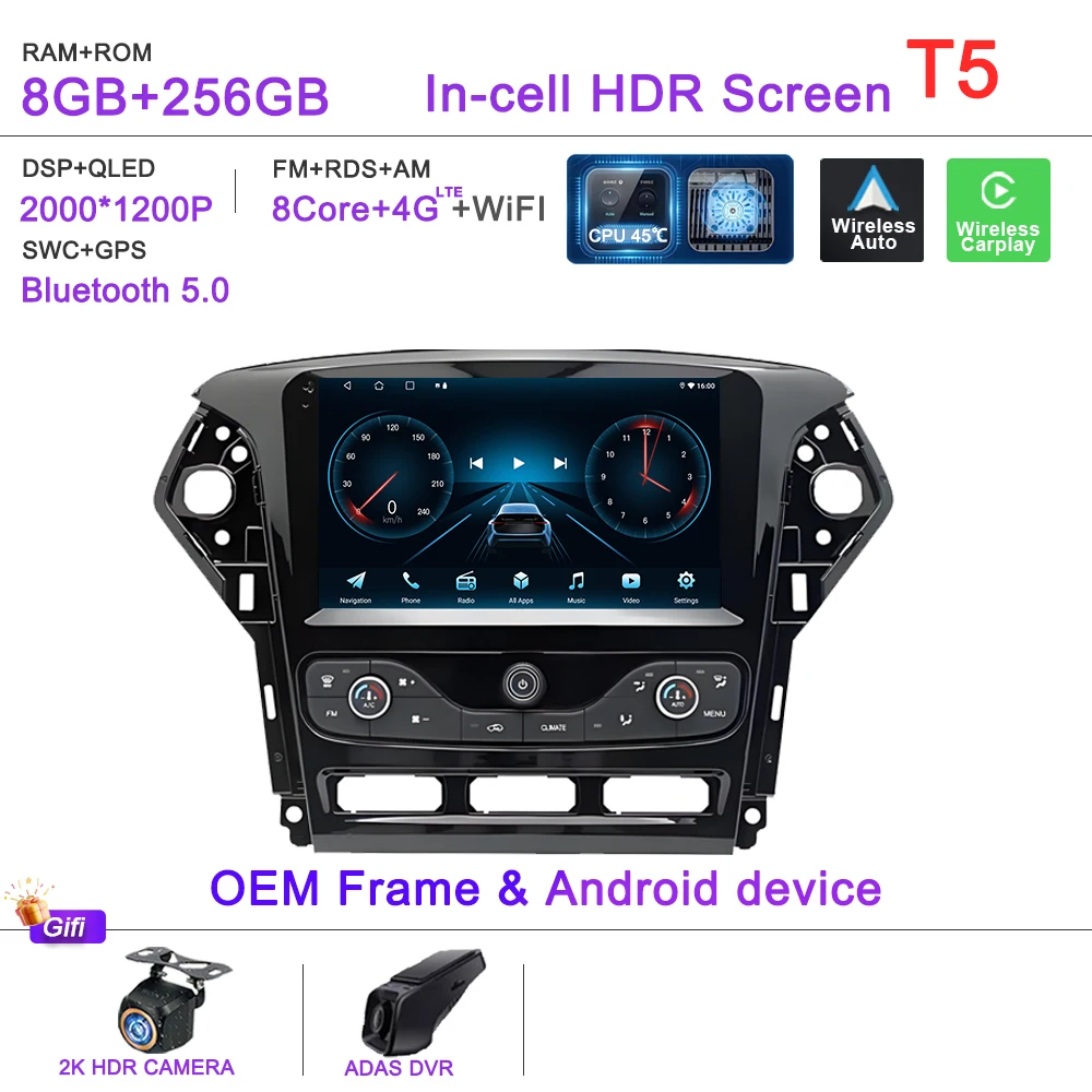 Auto GPS Android 16 Auto Radio Voor Ford Mondeo MK4 2007-2014 Stereo Head Unit Geen 2din DVD Scherm 5G Navigatie stereo Auto GPS