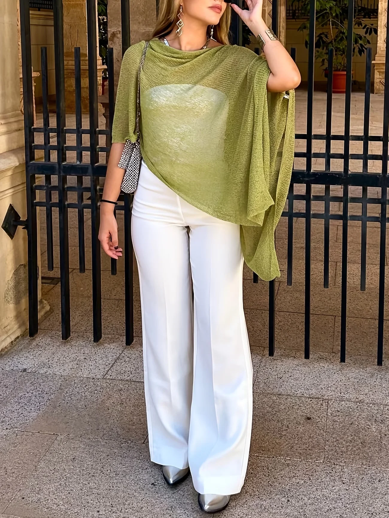 Women Lightweight Knitted Shawl Irregular Batwing Sleeve Cape Top Summer Loose See Through Cover Up Elegant Casual Poncho Blouse