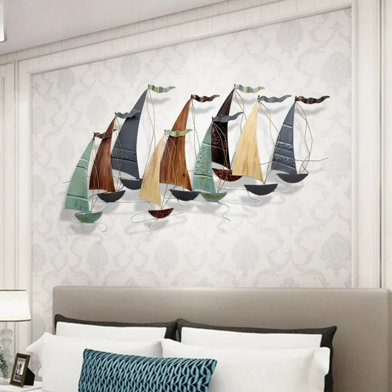Vintage wrought iron sailboat wall decoration Modern living room Dining room pendant Bar Mediterranean sailboat