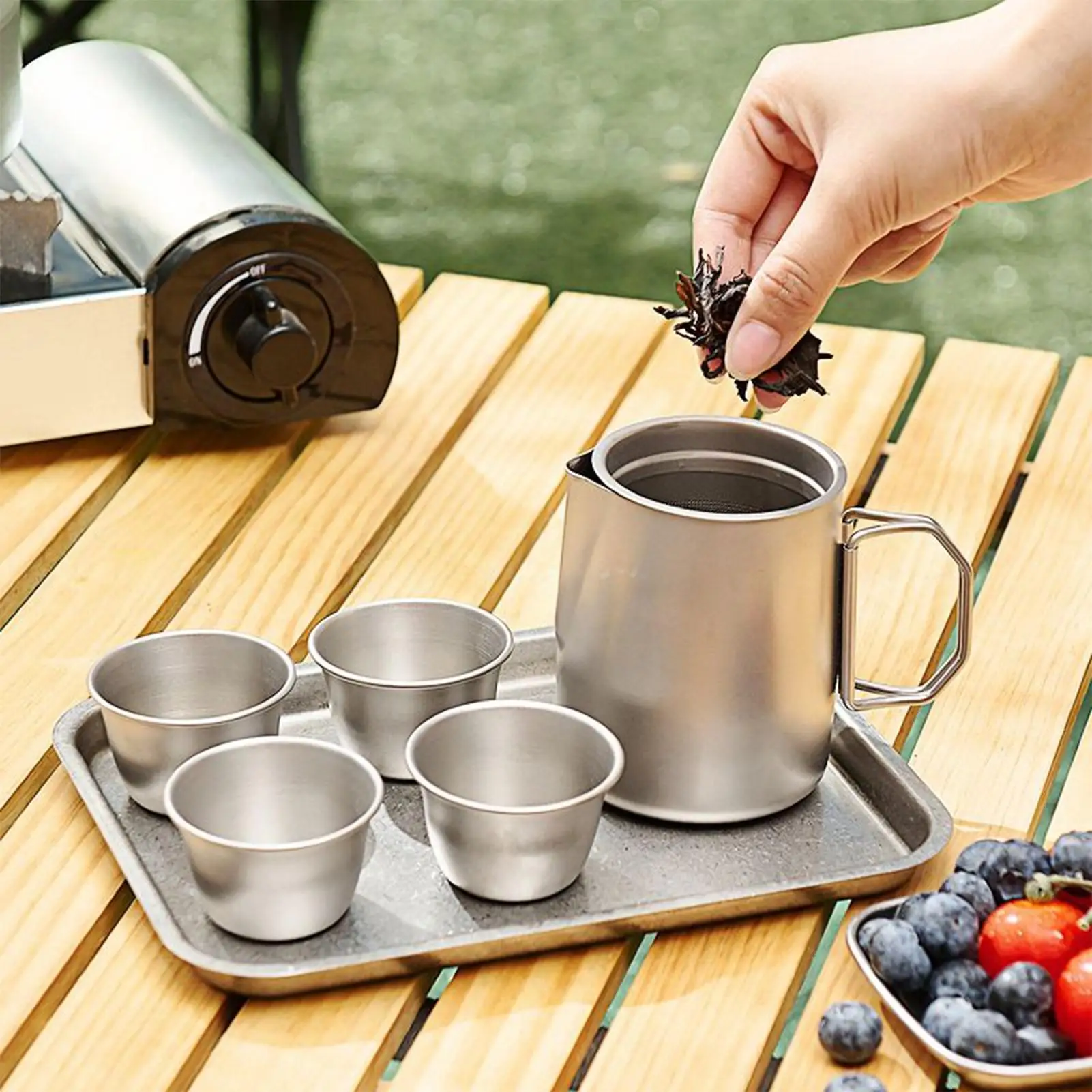 

Tea Set 4 Pieces Tea Cups With Teapot And Infuser Portable 50ml Cup For Home Indoor Camping Hiking Travel Picnic Activities