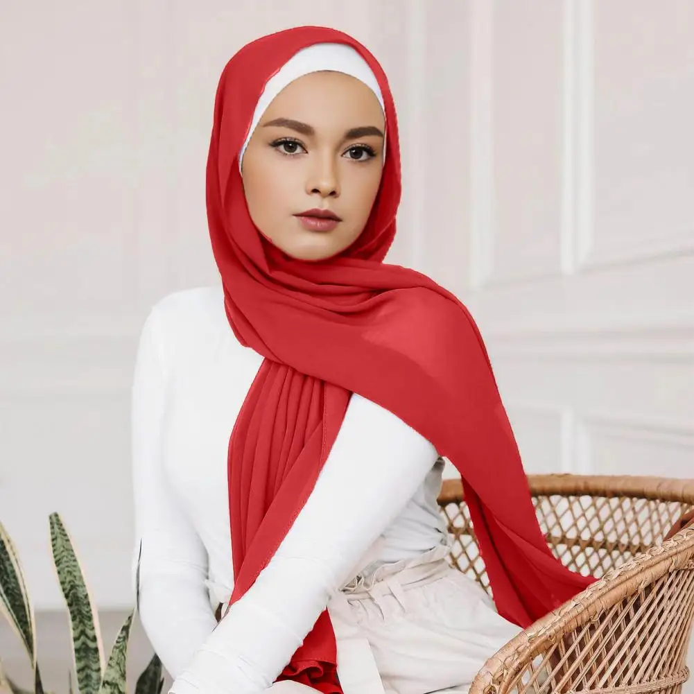 

Сплошной цвет женский платок блестящая морщинистая шифоновая шаль дышащая накидка тюрбан многофункциональная шаль стильный аксессуар