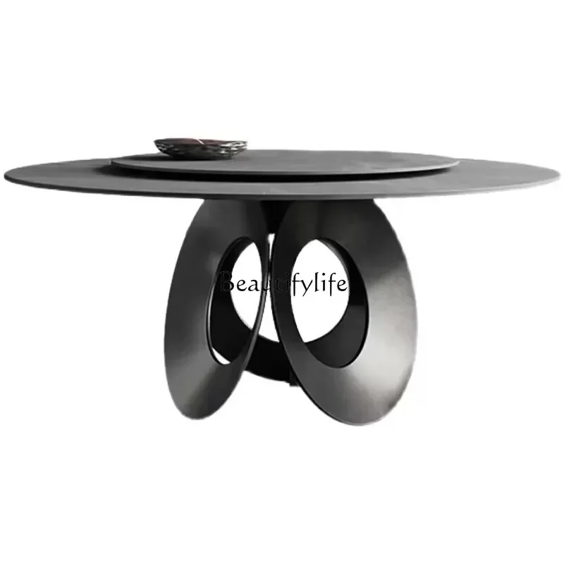 

z.Mild Luxury Marble Large round Table Modern Minimalist round Stone Plate Dining Table with Turntable