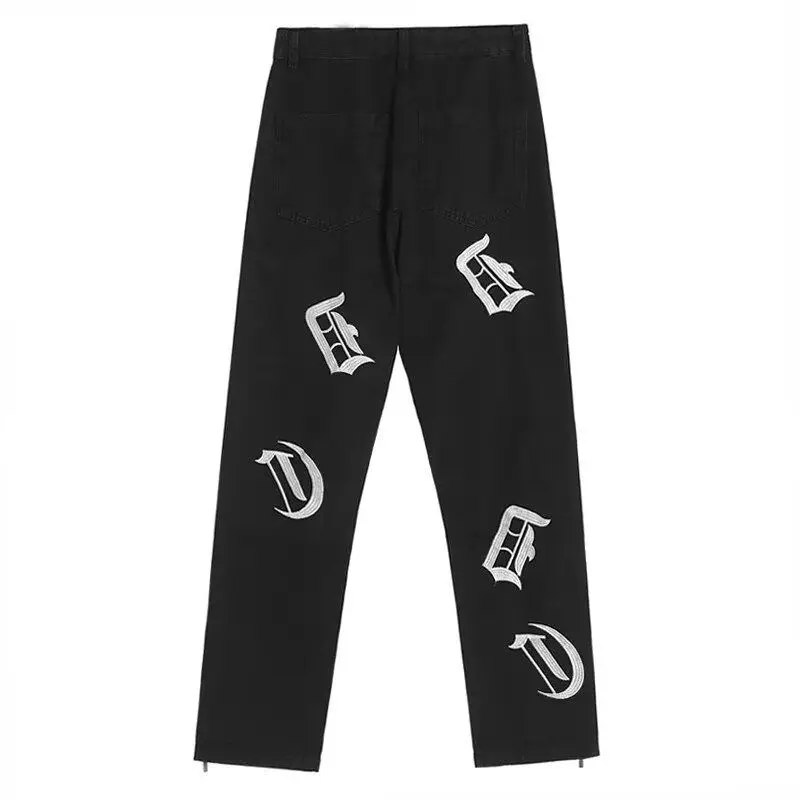 

Print High Waist Straight Leg Denim Jeans Women's Korean Sle Vintage Slimming Loose Fit Bla Casual Trousers