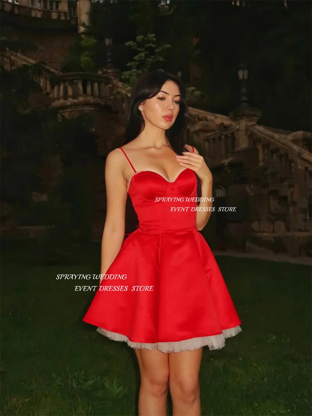 SPRAYING – robe de bal en Satin rouge, Sexy, bretelles en cœur, Mini robe de soirée, ligne A, courte au-dessus du genou, robe de Cocktail personnalisée, 2025