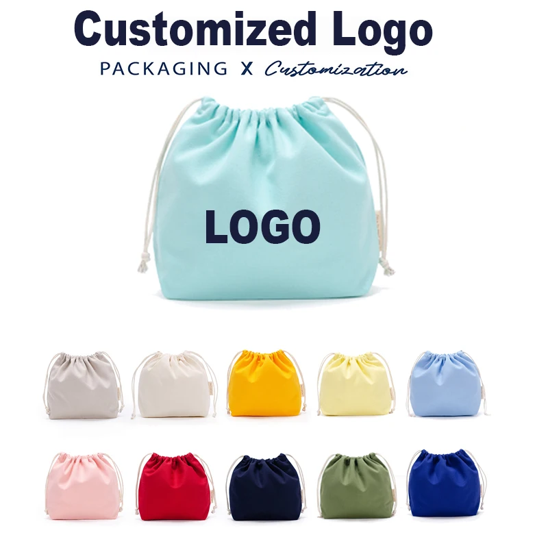 Customized Logo Print Blank Canvas Drawstring Pouch Wholesale White Cotton Inner Bag Portable Storage Sack Cotton Bags