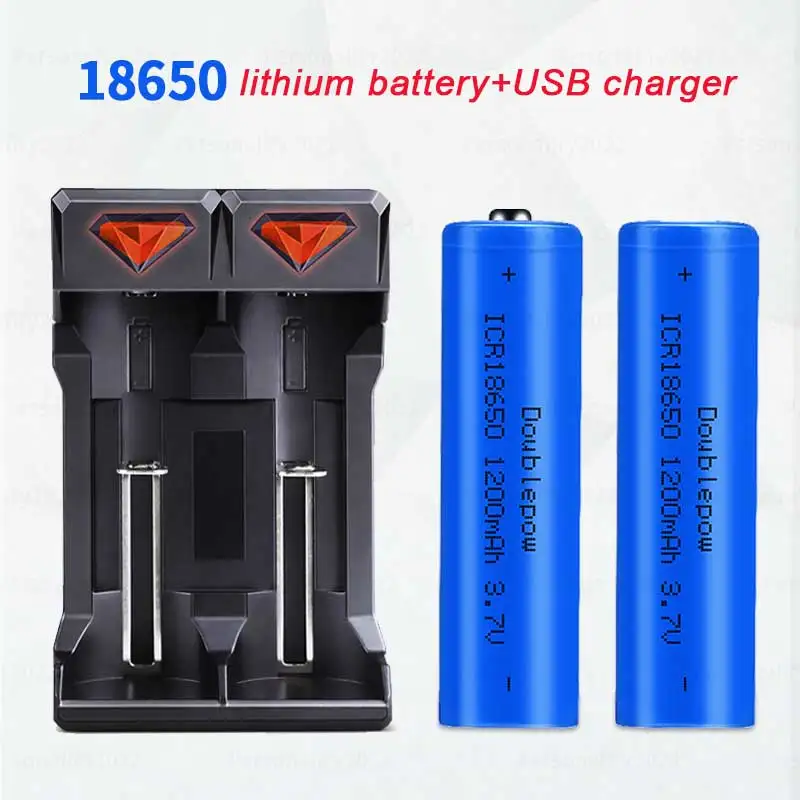 

Batteries 18650 3.7V Lithium Battery 1200mAh Li Ion Rechargeable Cell + USB Fast Charger for Small Fans Torche Miner's Lamps.