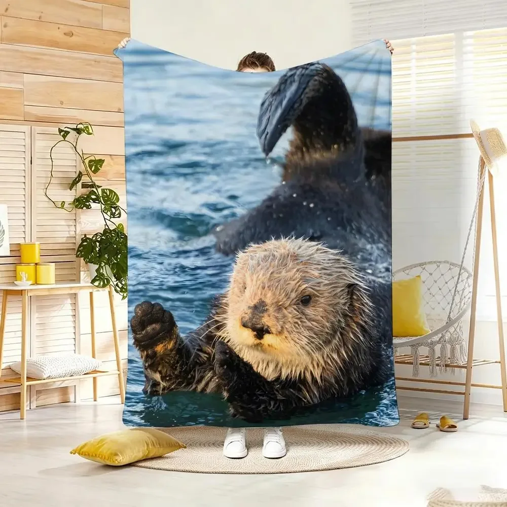 Marine animal sea otters Throw Soft Warm Throw Blanket for Bedroom Living Room Bed Travel Camping Picnic Gift