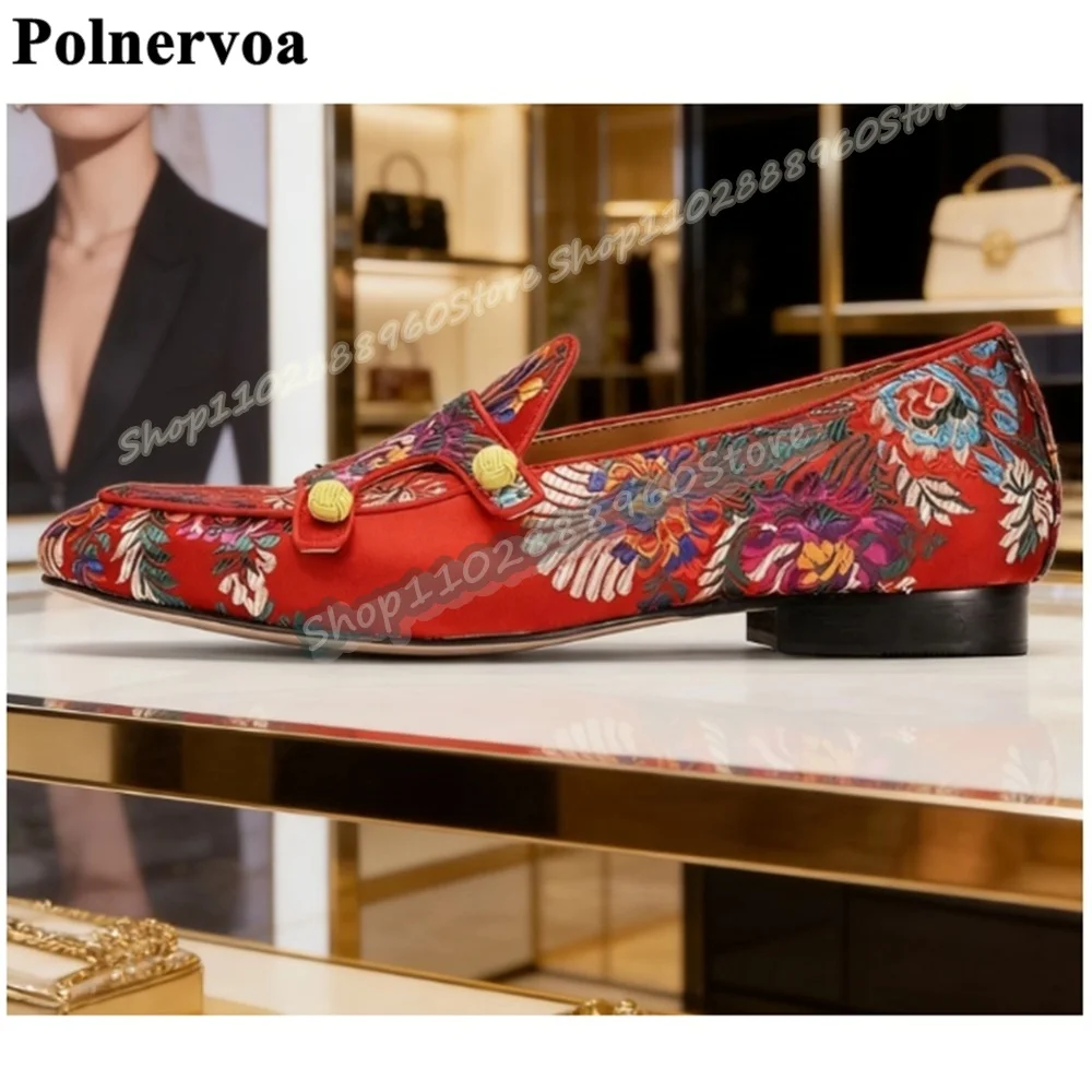 Handmade Luxury MIxed Color Embroidery Button Men Pumps Flats Dress Shoes For Men Slip On Banquet Fashionable Catwalk Men Pumps