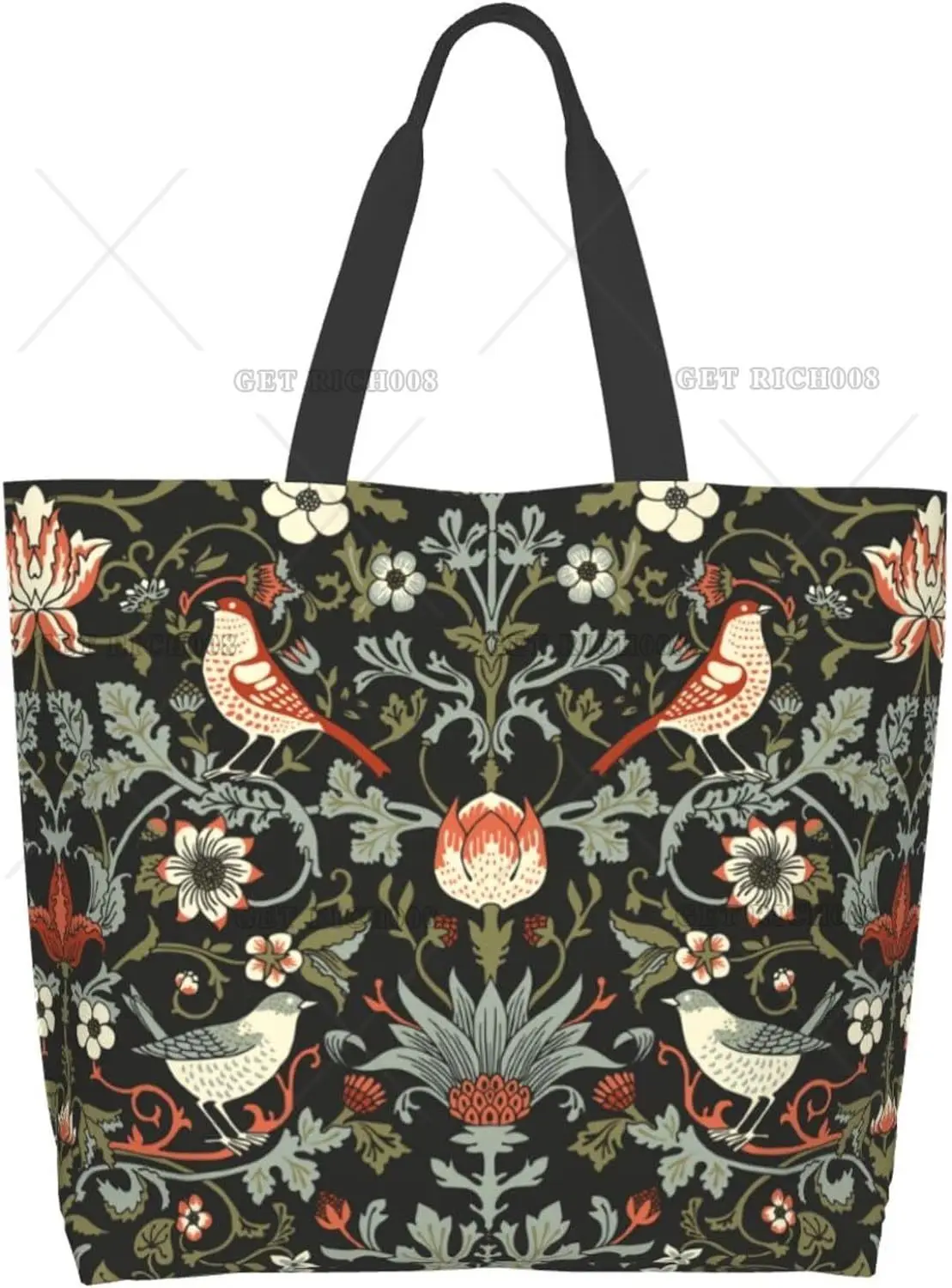 Scandinavian Pattern Bird Vintage Woman Tote Bag Shoulder Handbag Shopping Grocery Bag Reusable Shopping Bag One Size