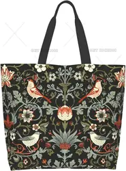 Bolso de mano Vintage con patrón Escandinavo de pájaro para mujer, bolso de hombro para compras, bolso de comestibles, bolso de compras reutilizable, talla única