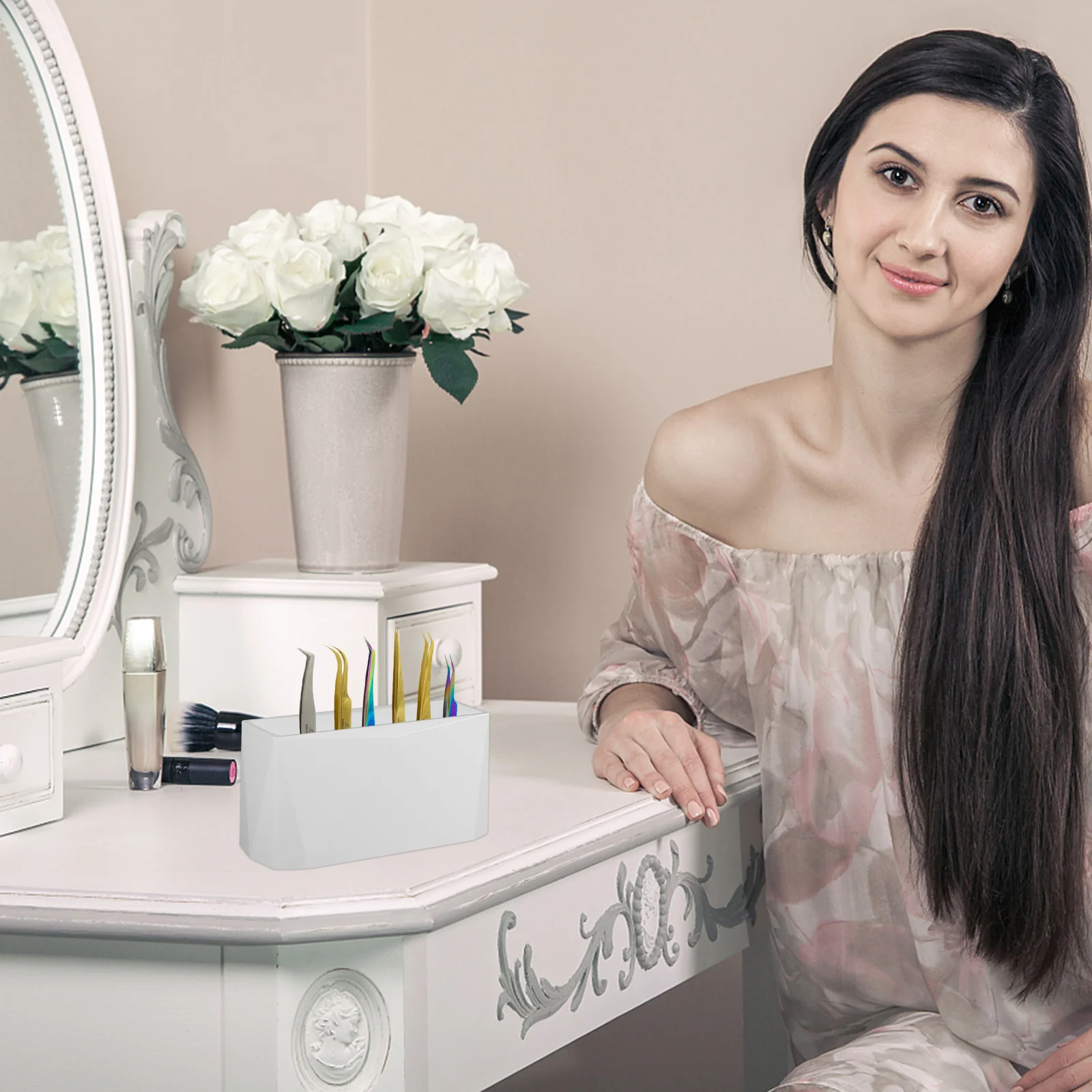 まつげピンセットホルダー 6穴収納ラックスタンドオーガナイザー メイクアップツール用 コンパクトで安定した簡単なクリーニング ホームプロフェッショナル