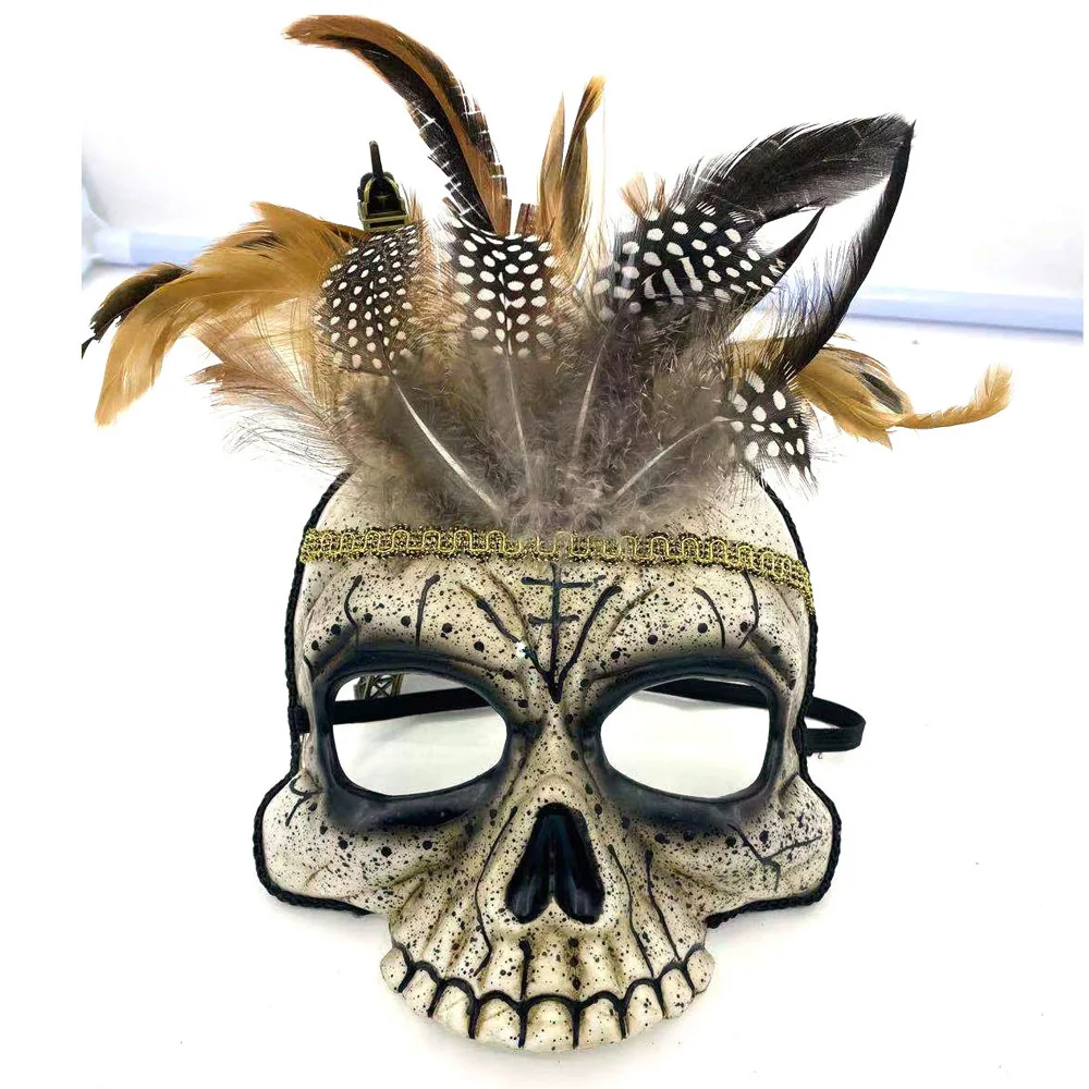 Horror crânio indiano pena máscara cosplay veneza meia face máscaras halloween carnaval vestir-se festa traje adereços presentes