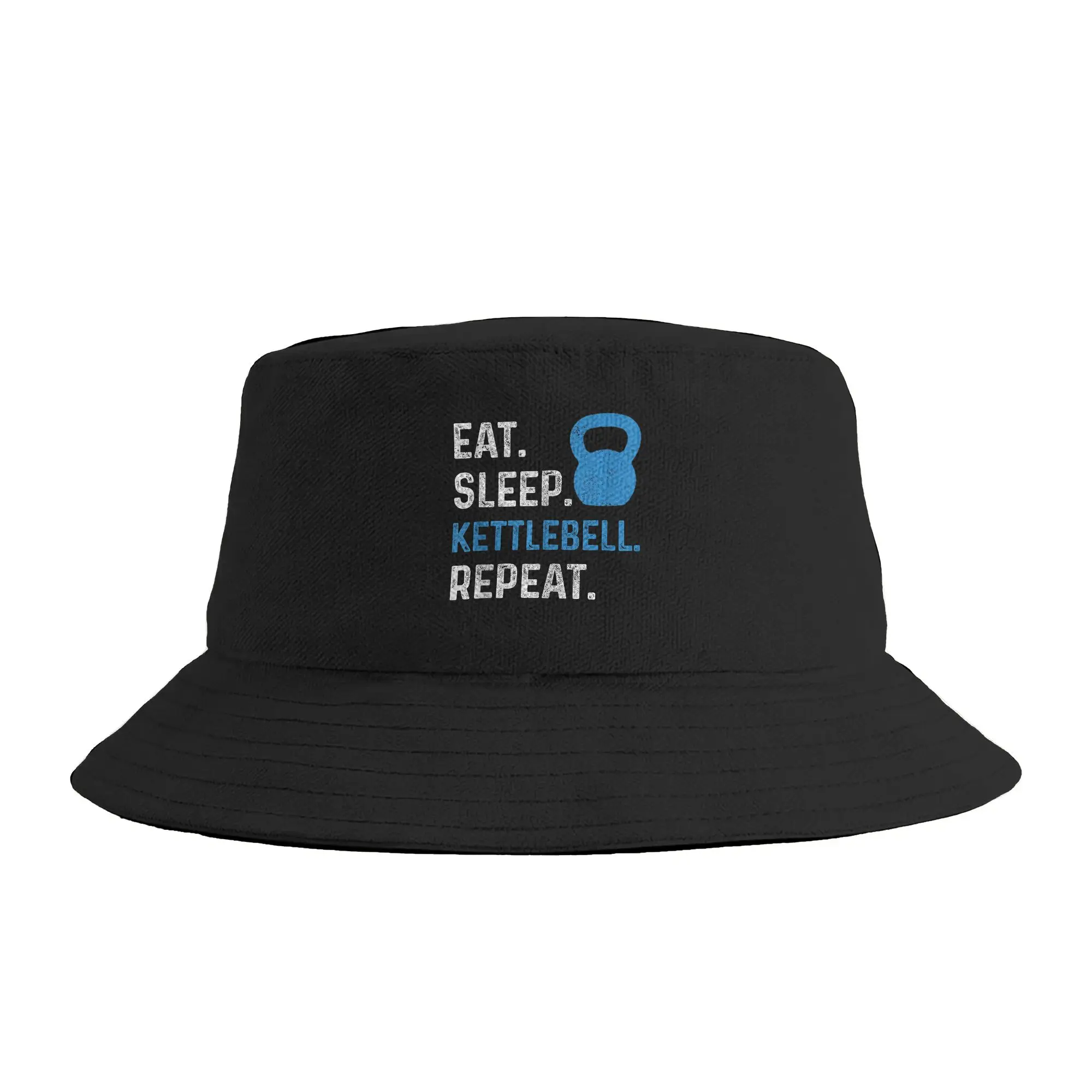 Eat Sleep Kettlebell Repeat Fitness Gym Bucket Hat  Outdoor Fisherman Caps Foldable Fishing Sun Hats For Unisex Funny Custom Cap