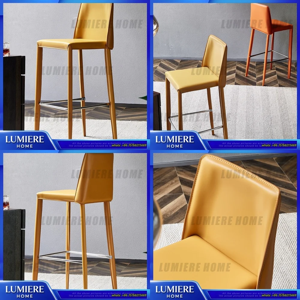 

Барный стул в итальянском минималистичном стиле, скандинавский роскошный стул с высокой спинкой для домашнего бара, кухонного острова, паба, офиса, лобби.