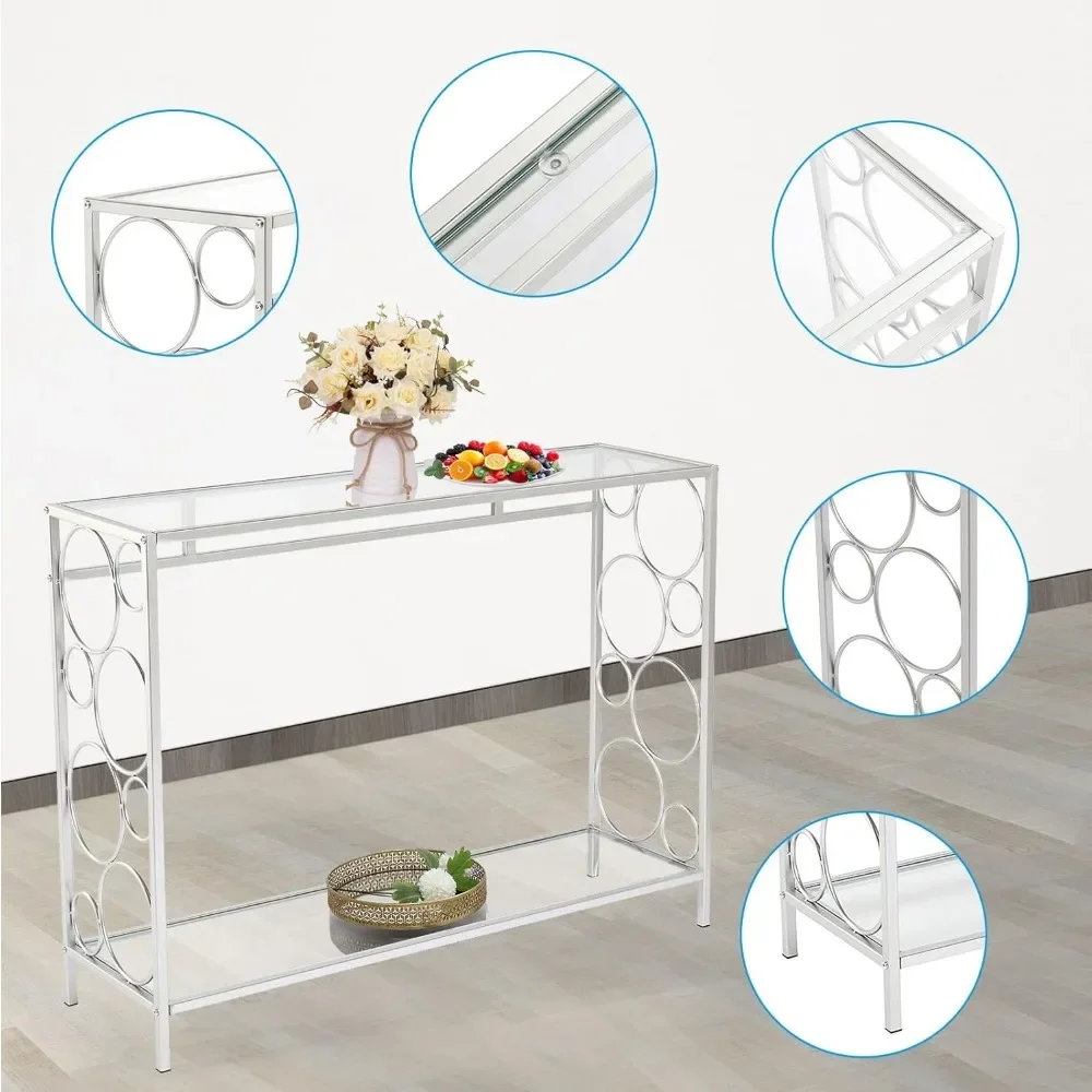 طاولة أريكة زجاجية شفافة معاصرة، وحدة تحكم مدمجة للمدخل، طاولات بهو حديثة، أثاث زجاجي لغرفة المعيشة والممر