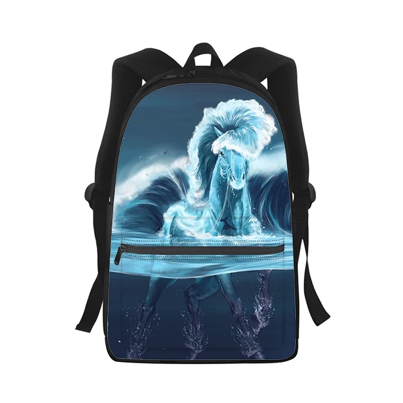 Mochila con estampado 3D de caballo para hombre y mujer, bolso escolar para estudiantes, mochila para ordenador portátil, bolso de hombro de viaje para niños