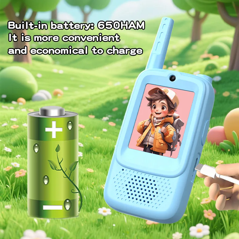 Mini câmera inteligente crianças vídeo walkie talkie recarregável interfone caminhadas ao ar livre walky talky presente do miúdo dos desenhos animados jogos bonitos