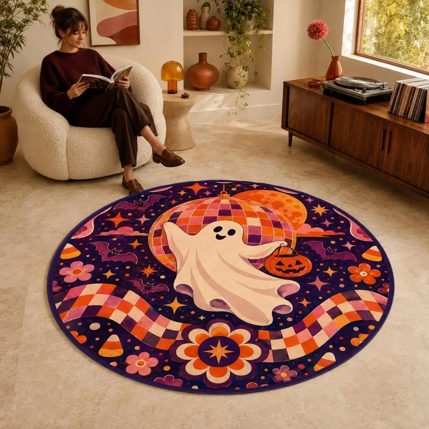 [Room Decoration Carpet] Halloween Ghost Carpet, Retro Disco Carpet, Horror Room Decoration