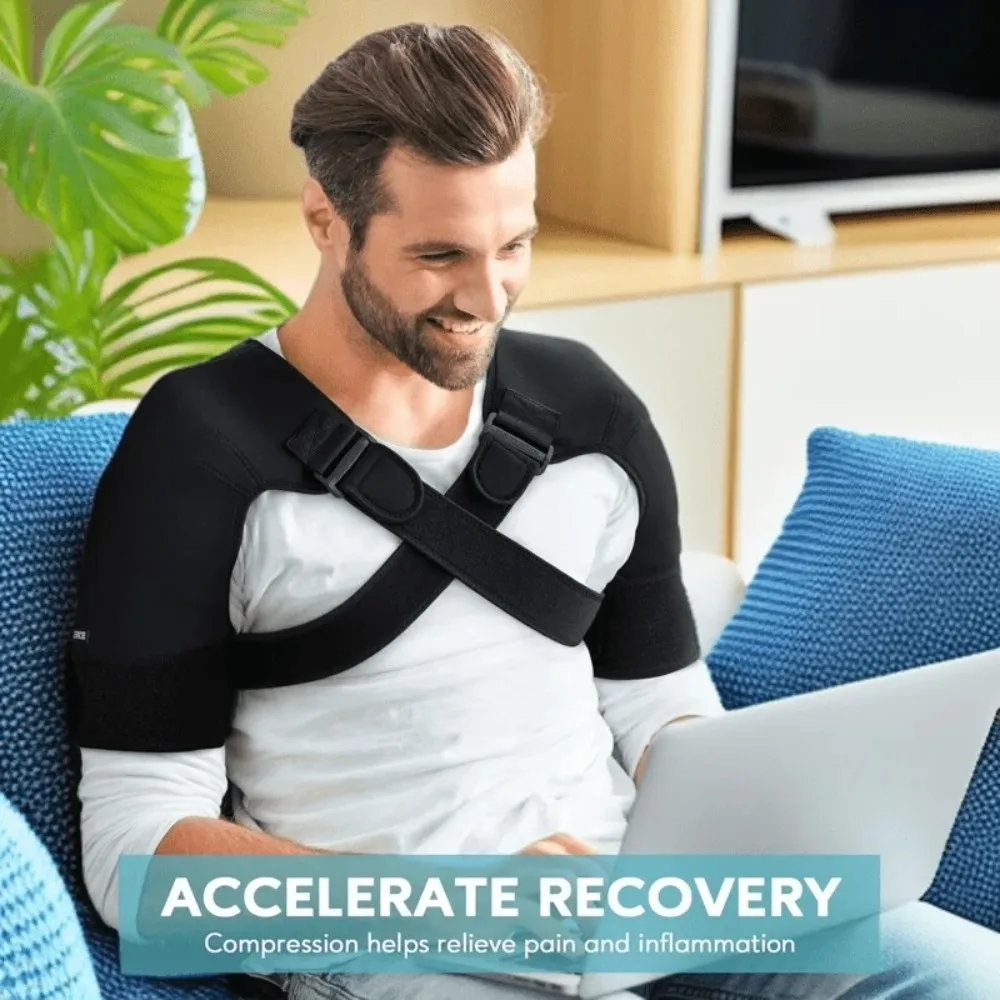 Adjustable Compression Shoulder Brace Dual Back Support Breathable Warm Sports Protector for Rotator Cuff Frozen Shoulder  Joint
