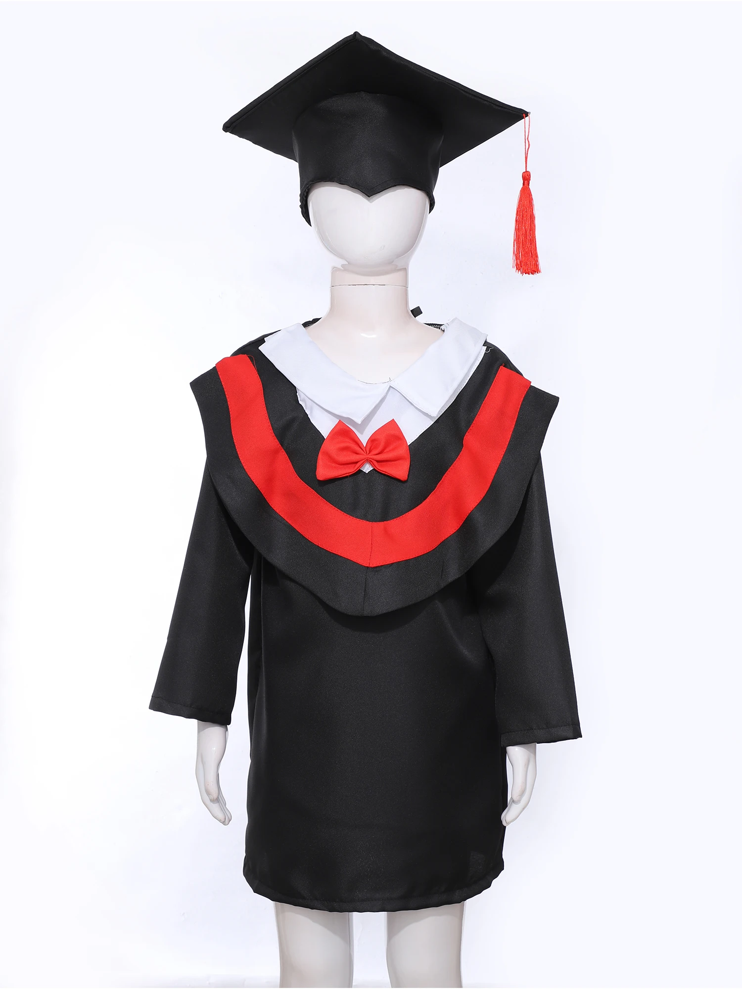 4-12Y Kids Boys Girls Preschool Nursery Graduation Uniform Robe Set with Tassel Cap Graduation Gown for Primary School Ceremony