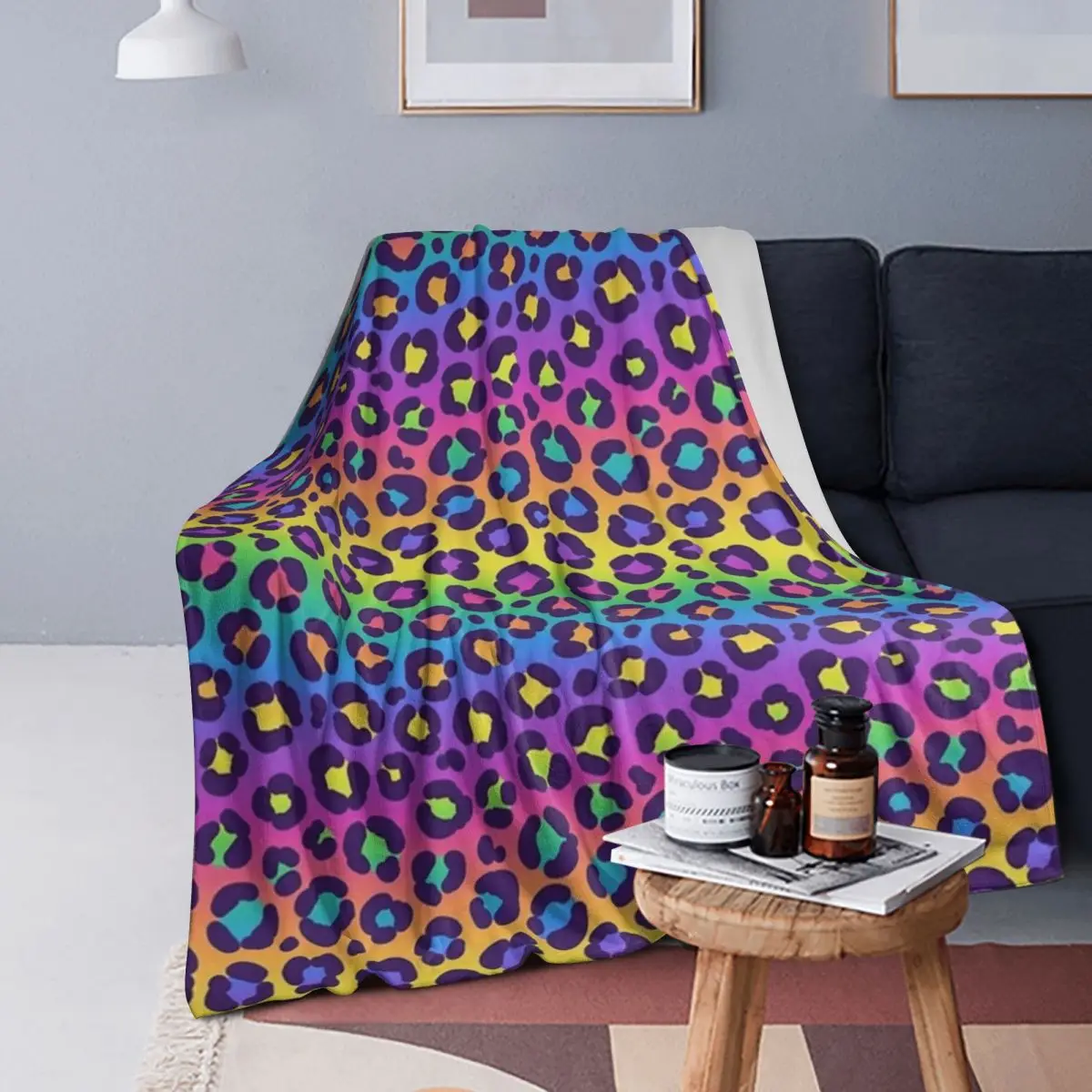

Rainbow Leopard Graphic Blanket Soft Warm Flannel Throw Blanket Bedspread for Bed Living room Picnic Travel Home Sofa