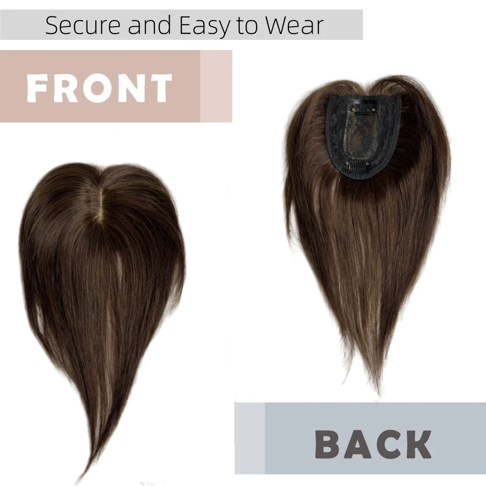 25cm clipe em natural cabelo humano topper para mulheres franja peças de cabelo parte média peruca brasileira adicionar volume do cabelo