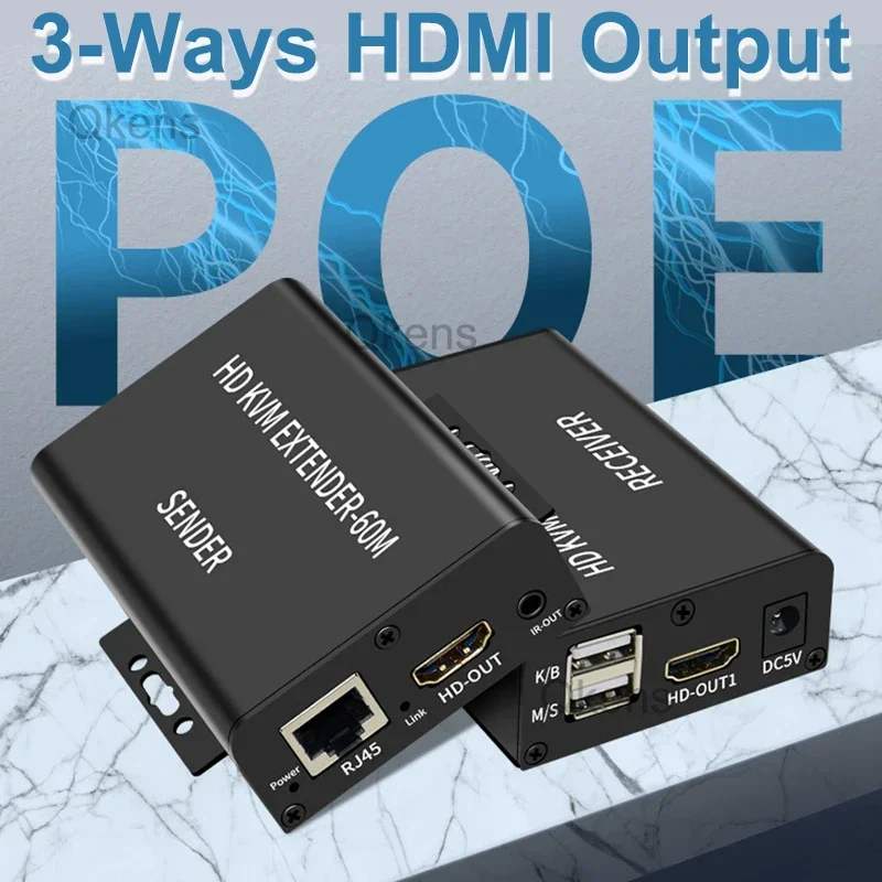 60 متر HDMI KVM موسع عبر RJ45 إيثرنت كابل الشبكة HDMI موسع الصوت والفيديو الارسال والاستقبال تقاسم لوحة المفاتيح الماوس