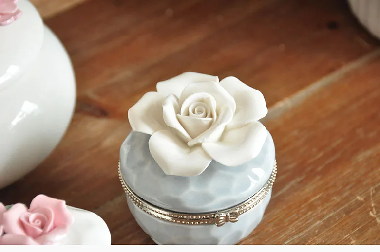 Rural pastoral high-temperature ceramics handmade flower jewelry box ring box dressing table ornaments decoration gifts