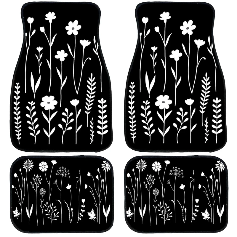 

Minimalist Floral Line Art Car Floor Mats 4pcs Set Anti-Slip Universal Front Rear Protector Liners Car Interior Accessories Gift