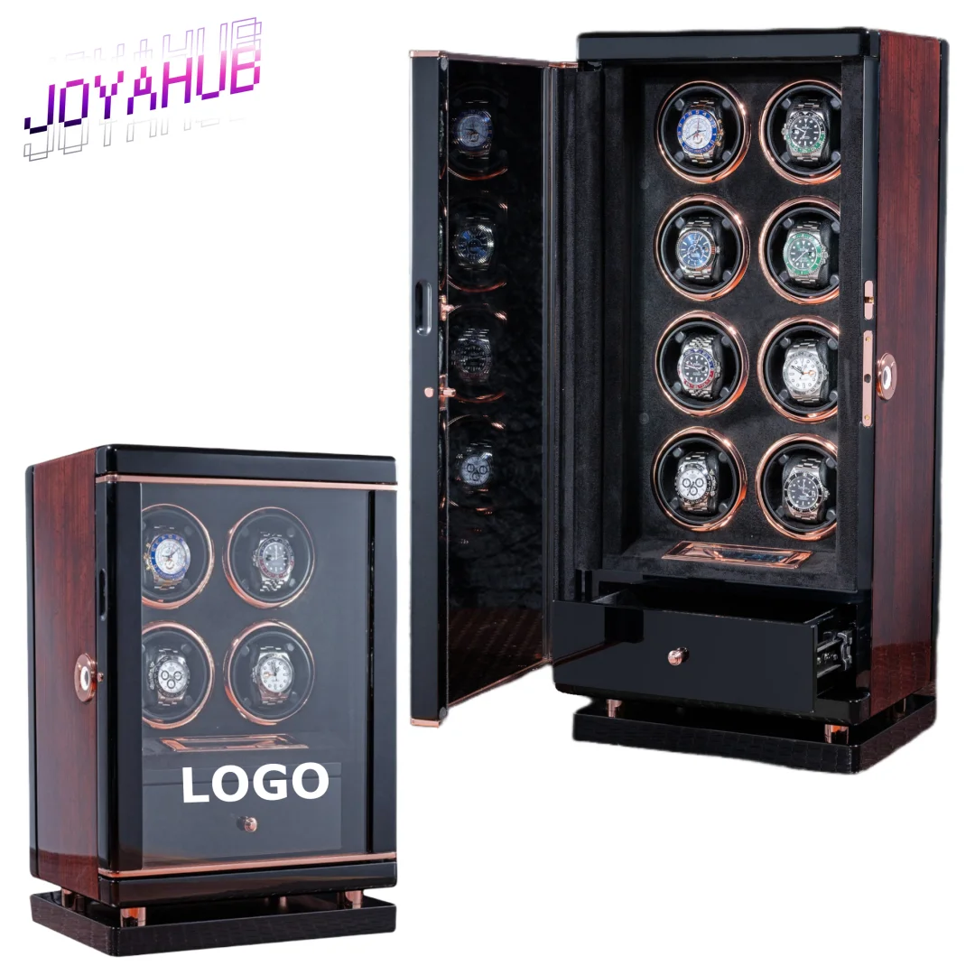 

Custom LOGO Elegant Wooden Grain Piano Painted Automatic Watch Winder Home Self Swinging Device Rotating and Placing Chain Gift