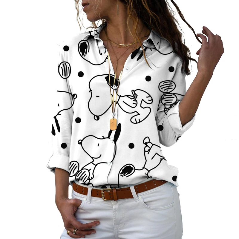 2022 Disney Branded Slim Fit 3D Printed Women\'s Button Long Sleeve Lapel Mickey Minnie Casual Harajuku Cute Shirt y2k