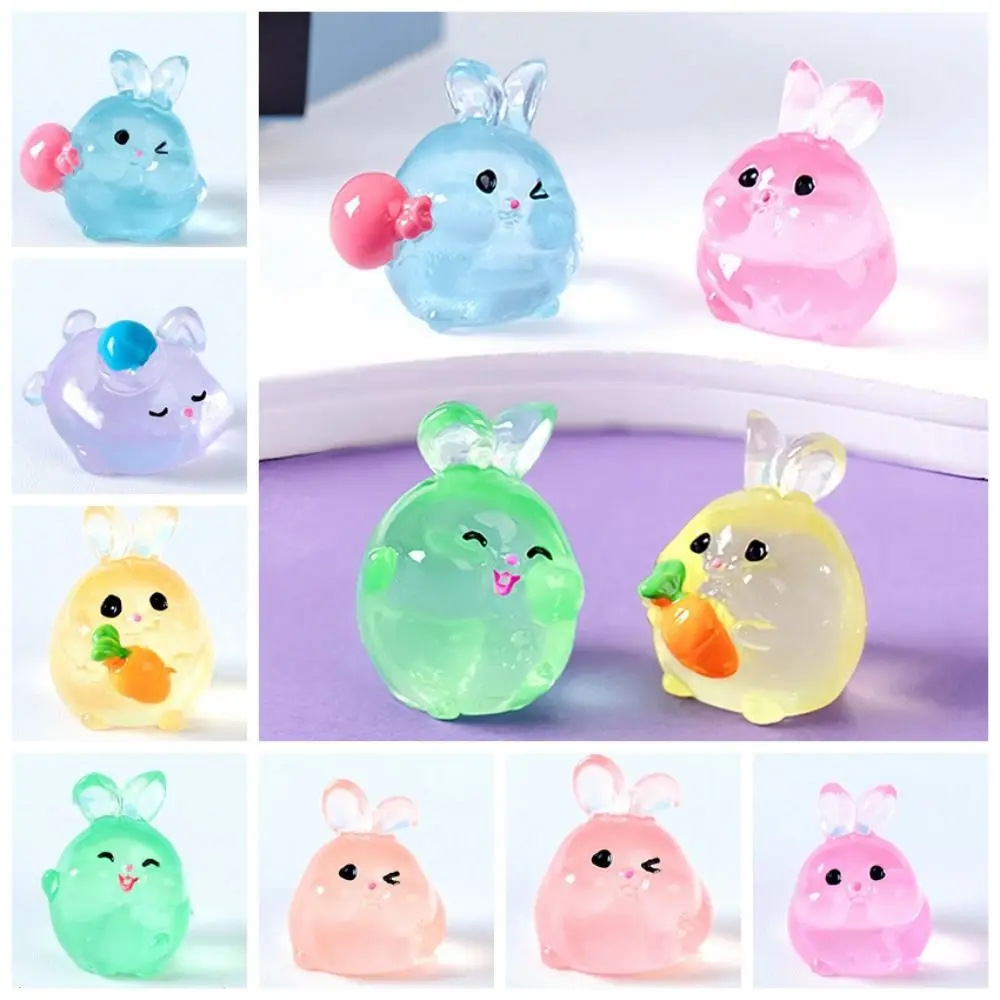 

Mini Luminous Rabbits Miniature Statue Cute Funny Glow At Night Bunny Statue Resin Crafts DIY Micro Landscape Ornament