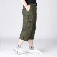 Calf Length Cargo Shorts Men Summer Multi-Pocket Casual Cotton Elastic Capri Pants Male Military Tactical Short Hot Breeches 5XL