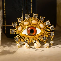 Medieval Funny Eye Pearl Brooch Luxury Coat High Men's and Women's Accessories Corsage Creative Tassel Pin for Banquet