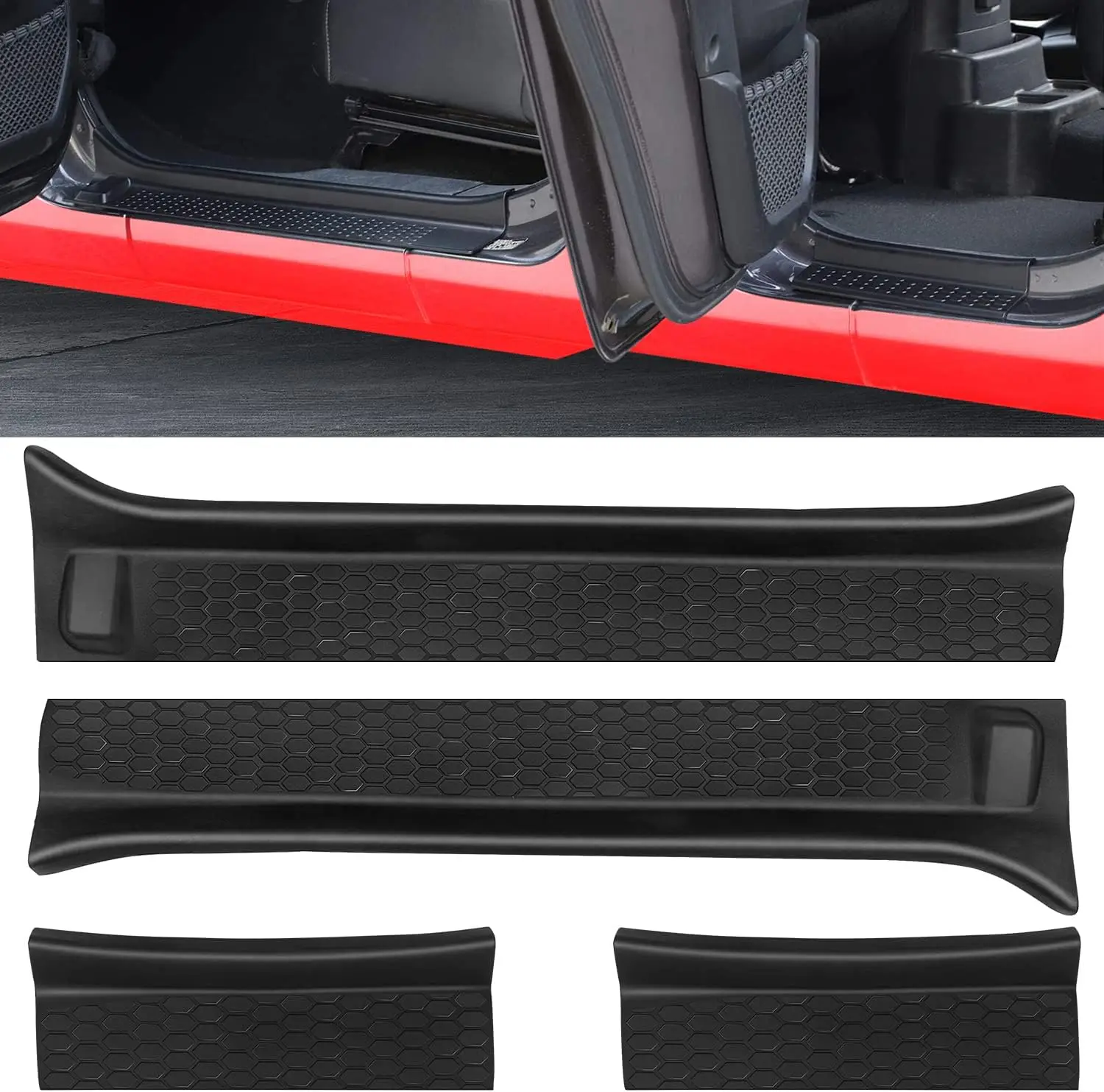 

Rubber Door Sill Guards Kit for Jeep Wrangler JL JLU Gladiator JT 2018-2024, Full Coverage Protector Black