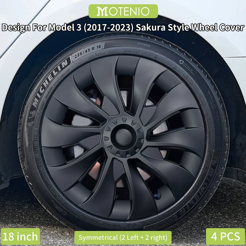 4 Stück Radkappen für Modell 3 2017–2023, 45,7 cm, Sakura-Radabdeckung, Radkappe, Auto-Ersatzzubehör, Design für Tesla