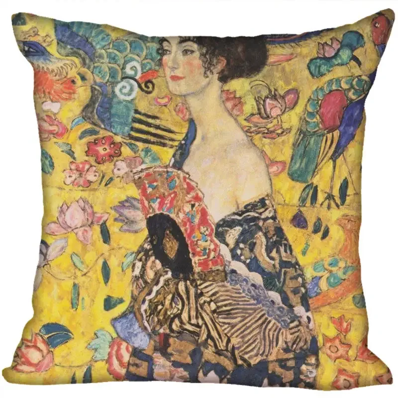 Custom Art Pattern Pillow Cases Gustav Klimt Square Pillowcase Christmas Zippered Pillow Cover 45*45cm(One Side)