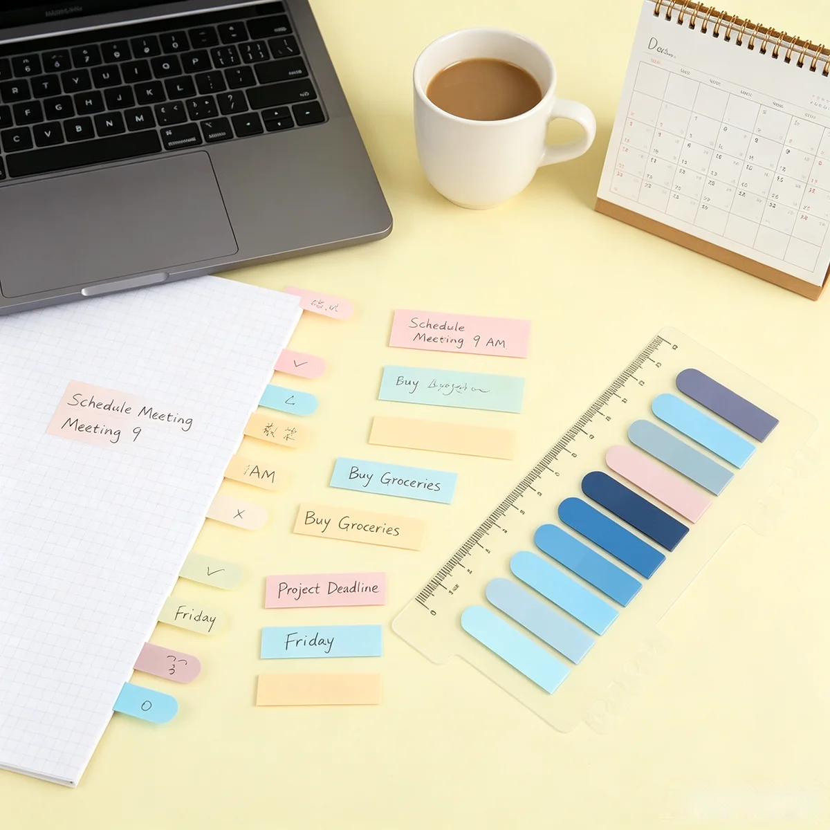 Morandi Gradient Long Index Tabs, Waterproof Transparent Writeable Sticky Note Labels with Ruler, Reusable File Page Markers for