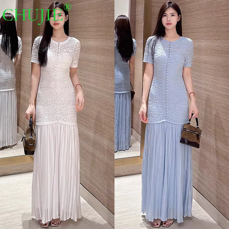 

CHUJIE 2026 Spring Summer New Heavy Beaded Slim Fit Round Neck Pleated Dress + Camisole + Long-sleeved Cardigan (Free Choice)